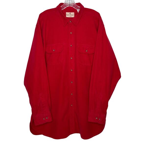 Vintage 80's EMS by Woolrich Red Cotton Button Shirt XL Long Made in USA - Picture 1 of 14